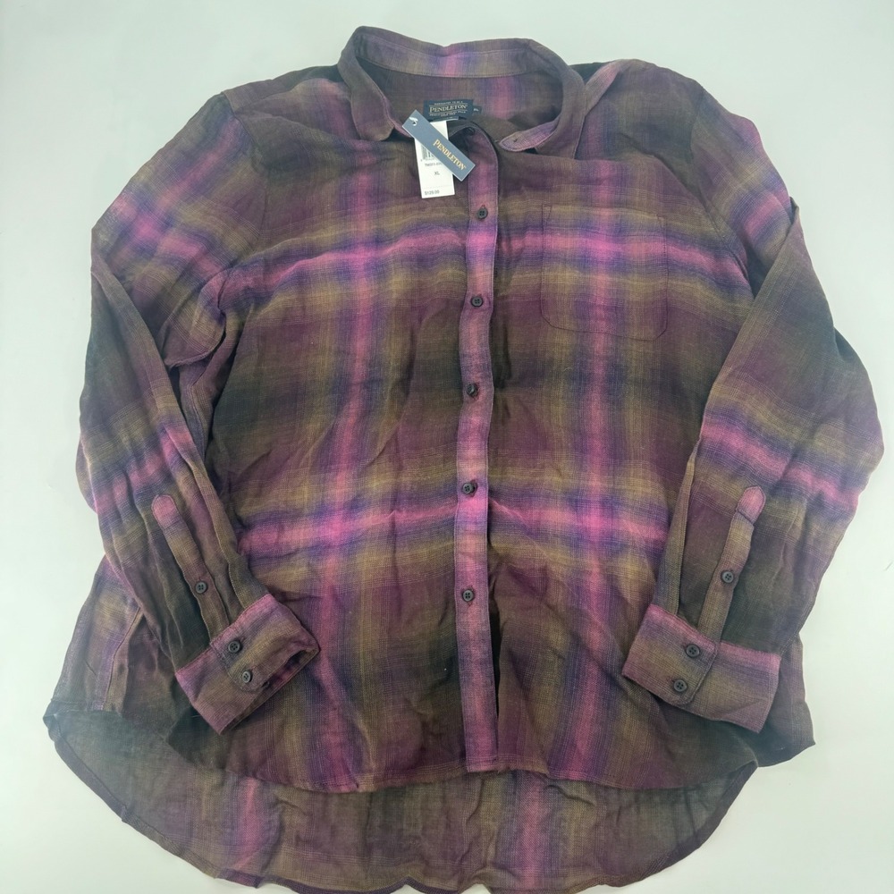 Pendleton Womens Purple Brown Ombre Plaid Button Down Shirt XL TM311-69694